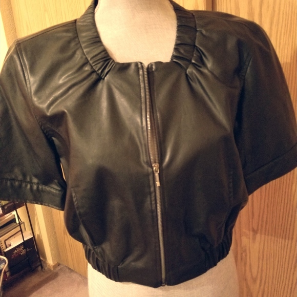 short sleeve faux leather jacket